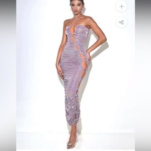 Parris Purple Cutout Ruched Chiffon Maxi Dress
